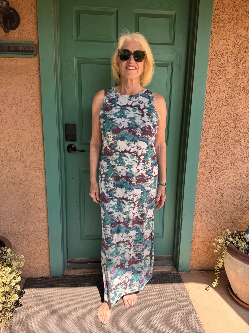 Eddie Bauer tie dye maxi sleeveless shift dress size medium moisture wicking